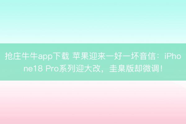 抢庄牛牛app下载 苹果迎来一好一坏音信：iPhone18 Pro系列迎大改，圭臬版却微调！