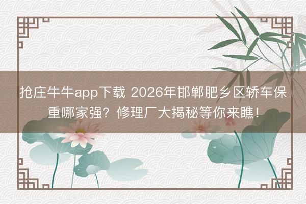 抢庄牛牛app下载 2026年邯郸肥乡区轿车保重哪家强?修理厂大揭秘等你来瞧!